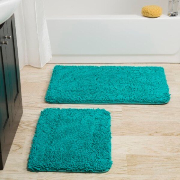 Hastings Home 2 Piece Memory Foam Shag Bath Mat - Seafoam, Hastings Home, Mfr#: 106491OCE